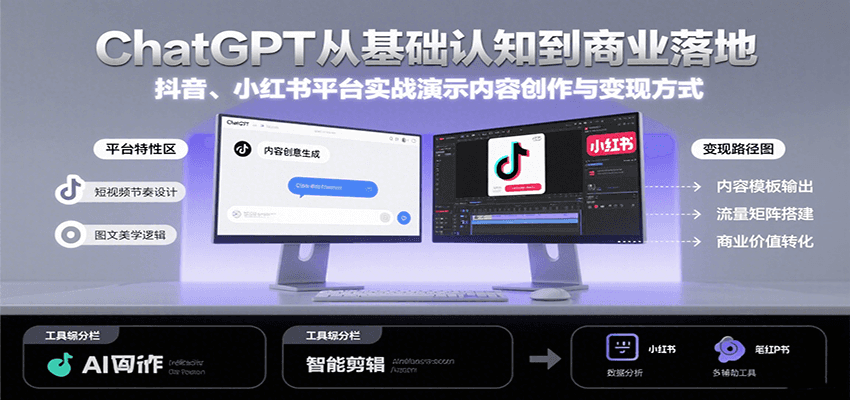 ChatGPT从基础认知到商业落地，实战演示抖音、小红书等平台的内容创作与变现-副业宝典