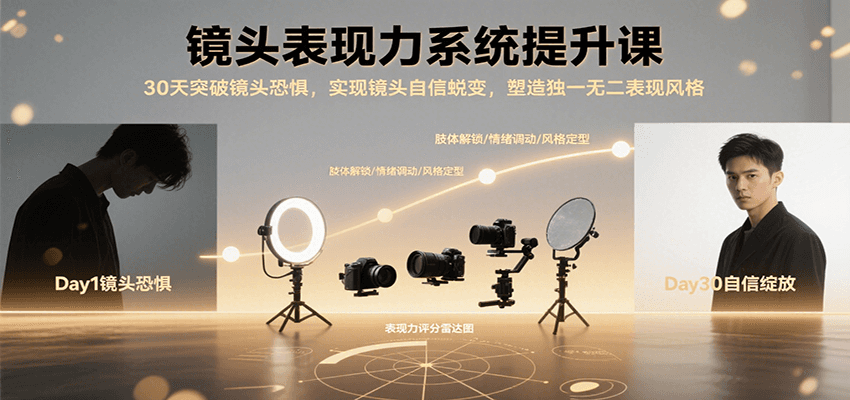 镜头表现力系统提升课，30天突破镜头恐惧实现自信蜕变，塑造独一无二表现风格-副业宝典