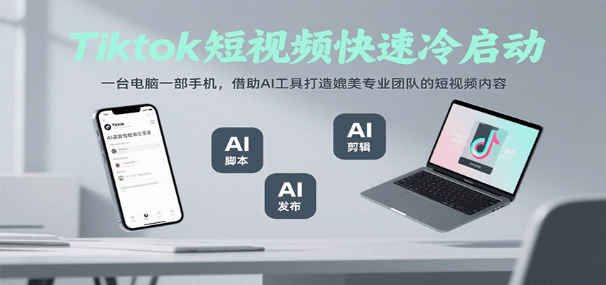 Tiktok短视频快速冷启动，一台电脑一部手机，借助AI工具打造媲美专业团队的短视频内容-副业宝典