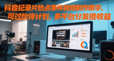 抖音纪录片热点事件视频制作教学，可过伙伴计划，多平台分发撸收益-副业宝典
