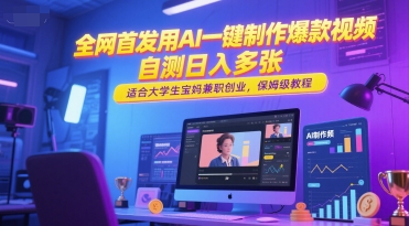 全网首发用AI一键制作爆款视频，自测日入多张，适合大学生宝妈兼职创业，保姆级教程-副业宝典