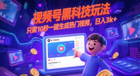视频号黑科技玩法，只需10秒一键生成热门视频，日入3k+【揭秘】-副业宝典