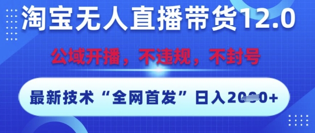淘宝无人直播带货12.0，最新技术，不封号，不违规，操作简单，开播爆单，日入多张【揭秘】-副业宝典