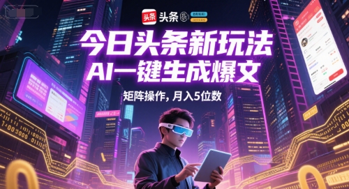 今日头条新玩法，AI一键生成爆文，矩阵操作，月入5位数-副业宝典