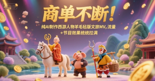 商单不断！纯AI制作西游人物羊毛毡版文旅MV，流量+节目效果统统拉满-副业宝典