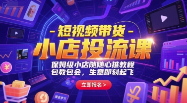 短视频带货-小店投流课，保姆级小店随心推教程，包教包会，生意即刻起飞-副业宝典