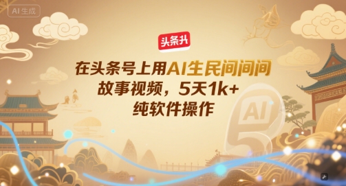 在头条号上用AI生民间故事视频，5天1k+，纯软件操作-副业宝典