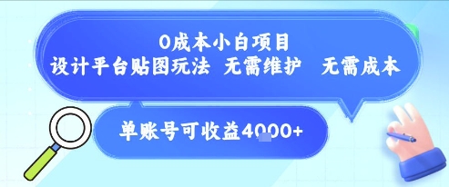 0成本小白项目，设计平台贴图玩法，无需维护，无需成本，单账号单月可产生收益4k+-副业宝典