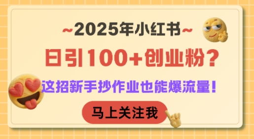 2025年小红书日引100+创业粉？这招新手抄作业也能爆流量！-副业宝典