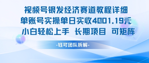 视频号银发经济赛道单账号实操单日实收1k+，小白轻松上手长期项目-副业宝典