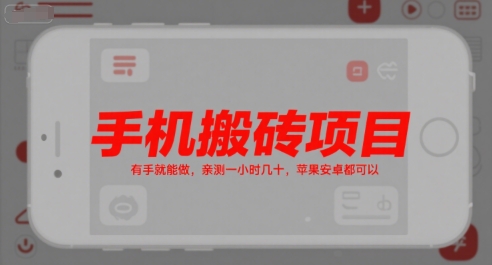 手机搬砖项目，有手就能做，亲测一小时几十，苹果安卓都可以-副业宝典