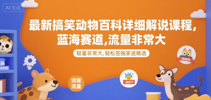 最新搞笑动物百科详细解说课程，蓝海赛道，流量非常大，轻松签独家进精选-副业宝典