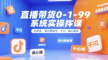 直播带货0~1~99系统实操课，自然流、微付费​起号、千川、随心推等，直播带货全链路完整逻辑-副业宝典