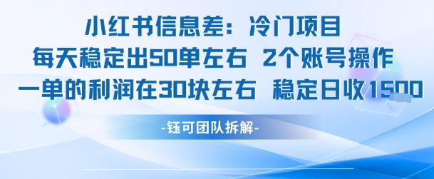 小红书信息差冷门项目一单利润30块每天稳定1.5k左右2个账号操作-副业宝典