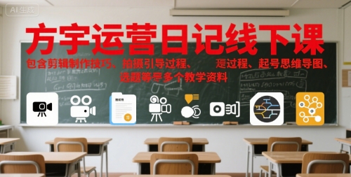 方宇运营日记线下课，包含剪辑制作技巧、拍摄引导过程、起号思维导图、选题等多个教学资料-副业宝典