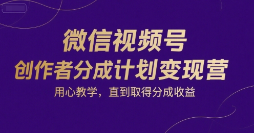 微信视频号创作者分成计划变现营，用心教学，直到取得分成收益-副业宝典