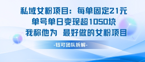 私域女粉项目：每单固定21块，单日变现超1k+，最好做的女粉项目-副业宝典