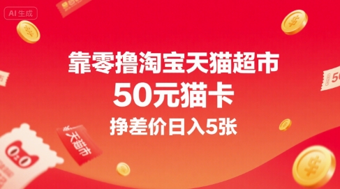 靠零撸淘宝天猫超市50元猫卡，挣差价日入5张-副业宝典