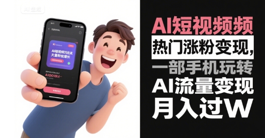 AI短视频热门涨粉变现，一部手机玩转AI流量变现，月入过W-副业宝典