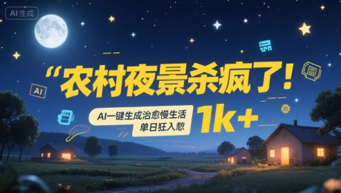 农村夜景杀疯了！AI一键生成治愈系慢生活，单日狂入1k+-副业宝典