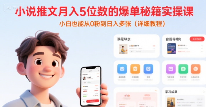 小说推文月入5位数的爆单秘籍实操课，，小白也能从0粉到日入多张(详细教程)-副业宝典