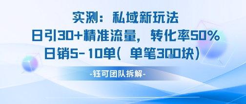 实测私域新玩法日引30加精准流量转化率50%日销5-10单每笔3张-副业宝典