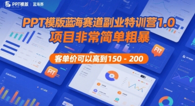 PPT模版蓝海赛道副业特训营1.0，项目非常简单粗暴，客单价可以高到150-200-副业宝典