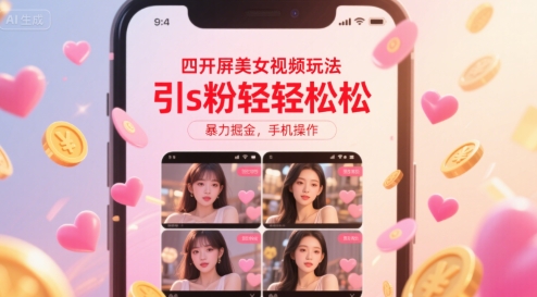 四开屏美女视频玩法，引s粉轻轻松松，暴力掘金，手机操作【揭秘】-副业宝典