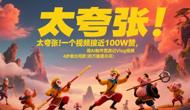 太夸张！一个视频接近100W赞，用AI制作西游记Vlog视频，全流程拆解来了(附万能提示词)-副业宝典