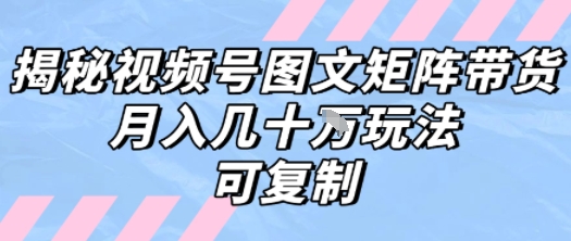 解密视频号图文矩阵带货，月入几个W的打法，可复制-副业宝典