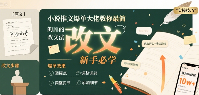 小说推文爆单大佬教你最简单的改文方法实操课，新手必学-副业宝典