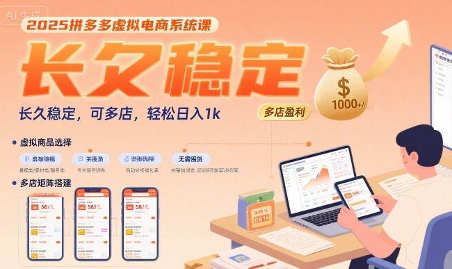 2025拼多多虚拟电商系统课，长久稳定，可多店，轻松日入1k-副业宝典
