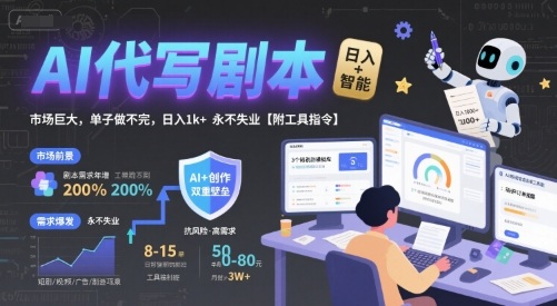 AI代写剧本，市场巨大，单子做不完，日入1k+ 永不失业【附工具指令】-副业宝典