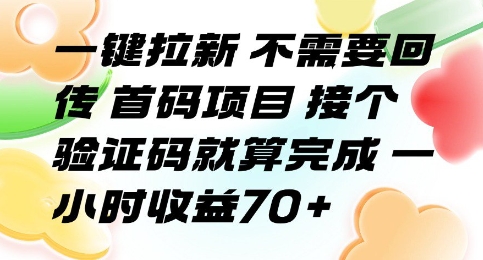 一键拉新 不需要回传 首码项目 接个验证码就算完成 一小时收益70+【揭秘】-副业宝典