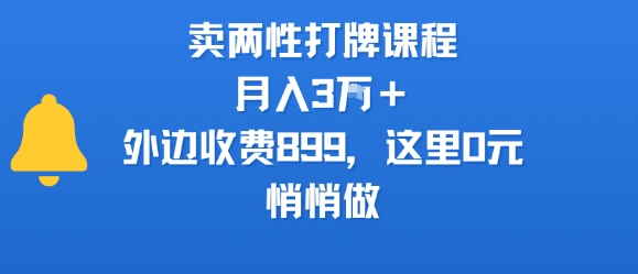 卖两性打牌课程，月入3W+外边收费899的课程，这里0元，悄悄做-副业宝典