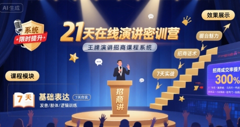 21天在线演讲密训营，王牌演讲招商课程系统-副业宝典