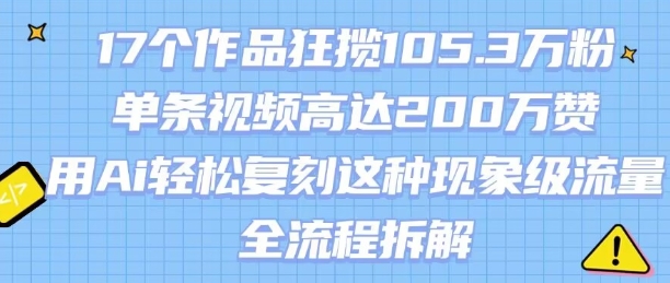 17个作品狂揽105.3W粉，单条视频高达200W赞，用Ai轻松复刻这种现象级流量!(全流程拆解)-副业宝典