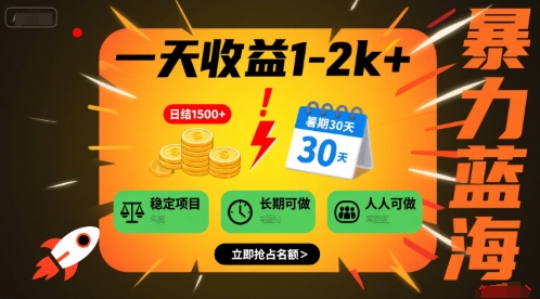 一天收益1-2k+ 稳定项目，暑期暴力蓝海项目，长期稳定，人人可做【揭秘】-副业宝典
