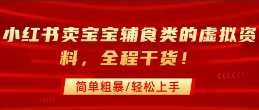 小红书卖宝宝辅食类的虚拟资料，从引流到私域变现，全程干货，简单粗暴，轻松上手-副业宝典
