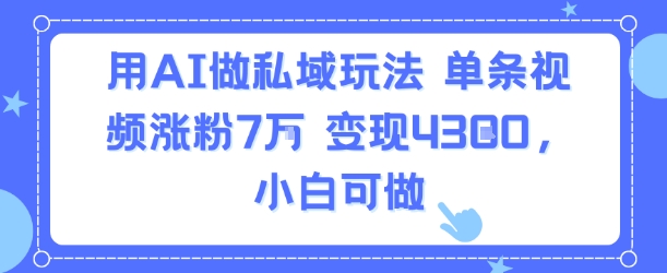 用AI做私域玩法，单条视频涨粉7W变现4.3k，小白可做-副业宝典