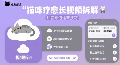 猫咪疗愈长视频拆解 &油管频道运营技巧-副业宝典