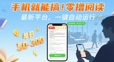 手机就能搞！零撸阅读挂G，最新平台，一键自动运行，随时随地挣，单日50-3张+【揭秘】-副业宝典