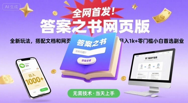 全网首发！答案之书网页版，全新玩法，搭配文档和网页，日入1k+零门槛小白首选副业【揭秘】-副业宝典