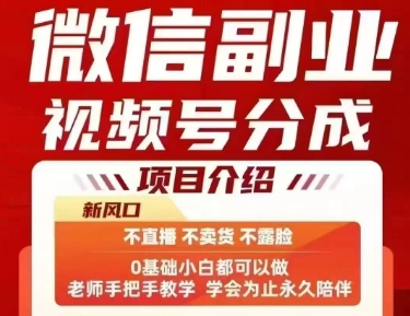 微信副业视频号分成，不直播 不卖货 不露脸，三五分钟即可完成一条作，每日收益几十、几张不等-副业宝典