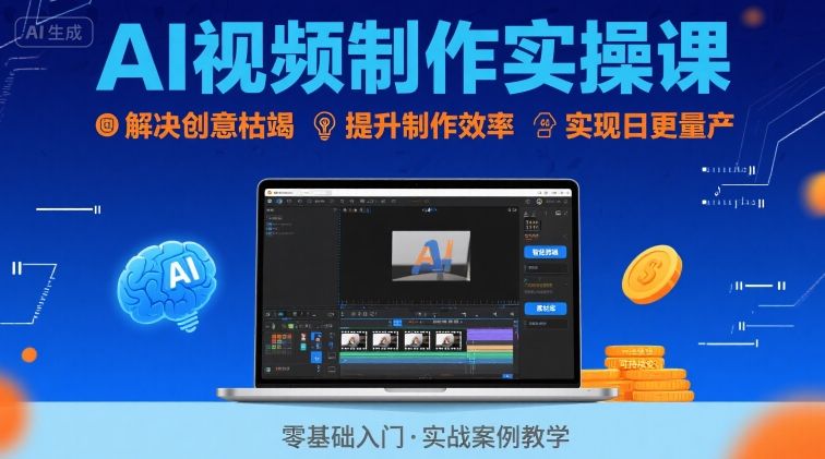 Ai视频制作实操课，解决创意枯竭、效率低下痛点，实现日更量产可持续变现-副业宝典