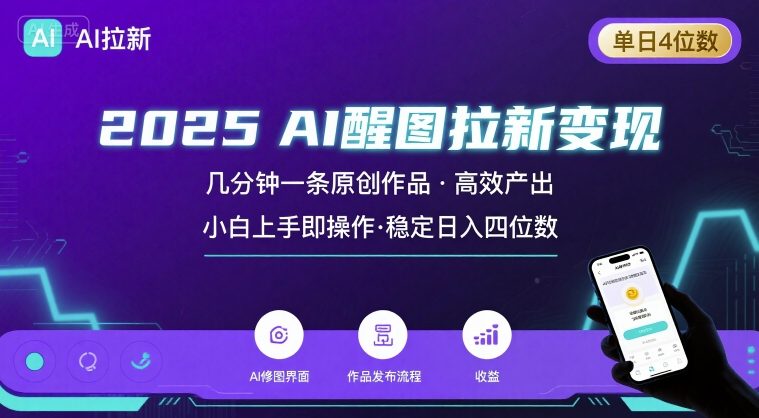 2025最强AI醒图拉新，几分钟一条原创作品，单日收入4位数，小白也能上手操作-副业宝典
