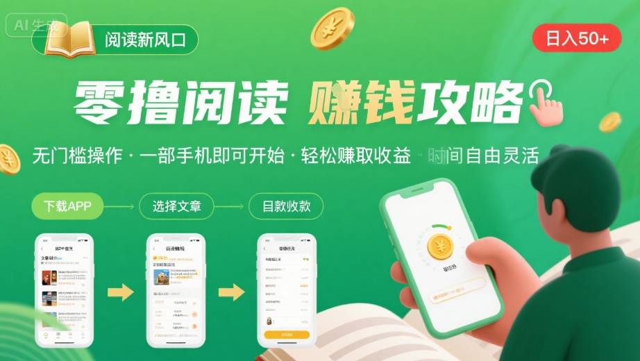 零撸阅读新风口，无门槛轻松挣，一部手机，日入 50-3张【揭秘】-副业宝典