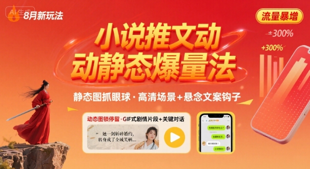 8月小说推文全新玩法，动静态图片+搭配小说文案爆量玩法-副业宝典