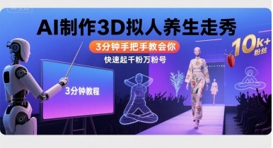 Ai制作3D拟人养生走秀，3分钟手把手教会你，快速起千粉万粉号-副业宝典