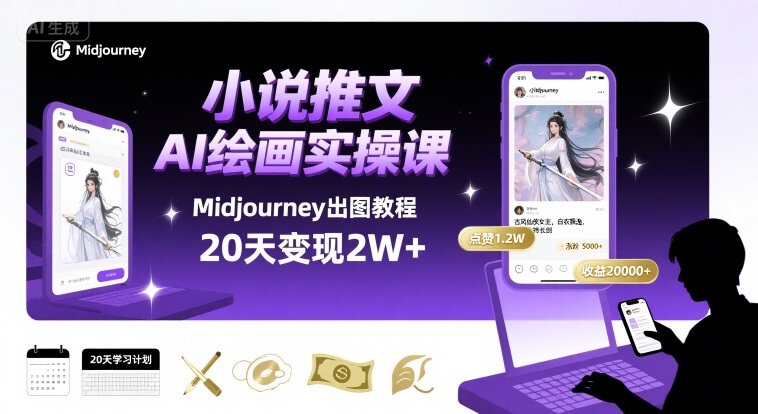 小说推文干货分享之AI绘画MJ出图实操课，用Midjourney做小说推文，20天挣2w-副业宝典